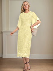 Sheath/Column Scoop Tea-Length Lace Chiffon Mother of the Bride Dress