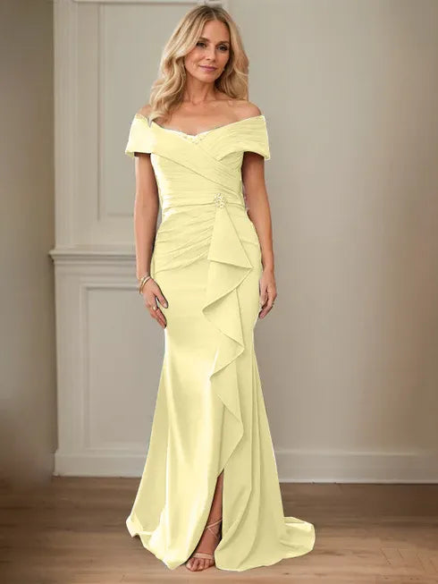Column V-Neck Illusion Floor-Length Lace Chiffon Mother of the Bride Dress With Pleated Sequins