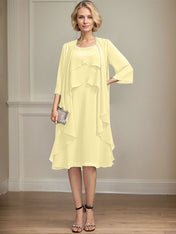 A-line Scoop Knee-Length Chiffon Mother of the Bride Dress With Beading