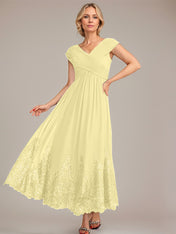A-line V-Neck Ankle-Length Chiffon Mother of the Bride Dress With Applique Sequins