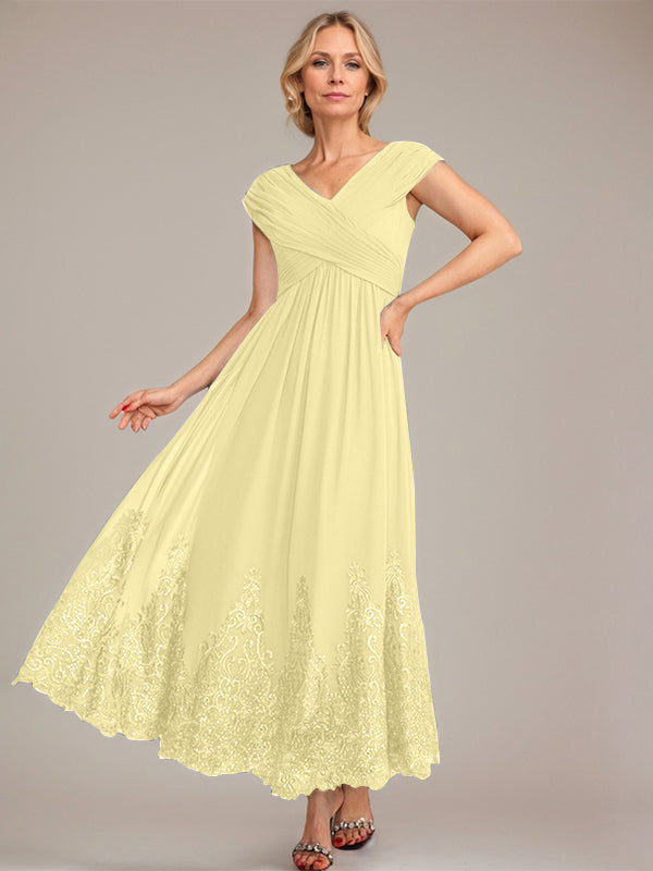 A-line V-Neck Ankle-Length Chiffon Mother of the Bride Dress With Applique Sequins