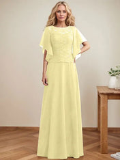 A-line Scoop Illusion Floor-Length Lace Chiffon Mother of the Bride Dress With Sequins