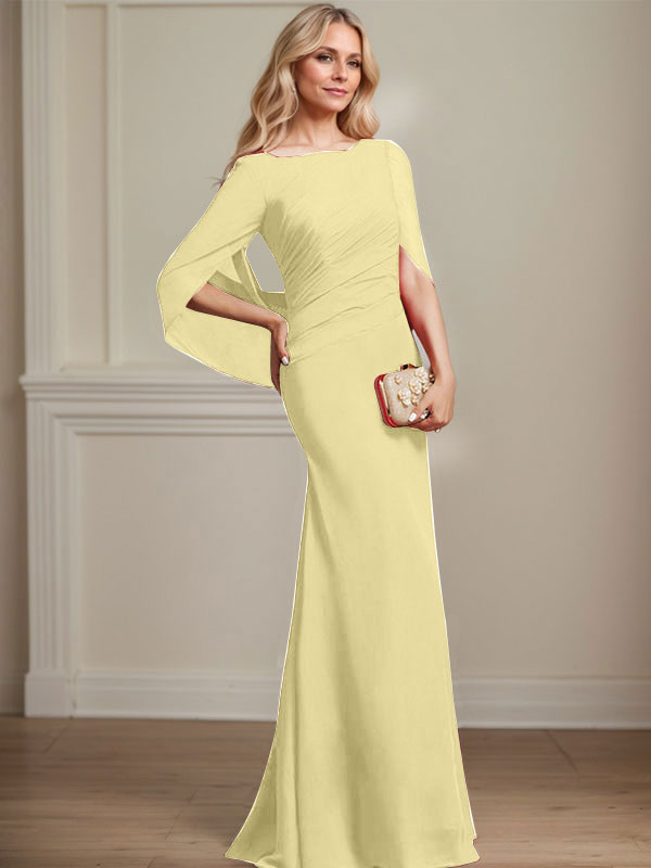 Mermaid Boat Neck Floor-Length Chiffon Mother of the Bride Dress With Pleated