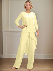 Separates Jumpsuit/Pantsuit Scoop Floor-Length Chiffon Mother of the Bride Dress With Sequins Beading
