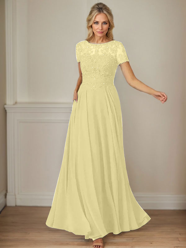 Dark Navy A-Line Boatneck Sequins Chiffon Dress