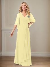A-Line V-Neck Long Sequins Chiffon Mother Dress