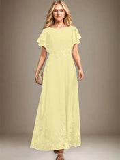 A-line Scoop Ankle-Length Lace Chiffon Mother of the Bride Dress With Sequins