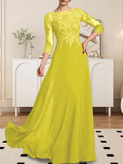 A-line Scoop Floor-Length Lace Chiffon Mother of the Bride Dress With Sequins