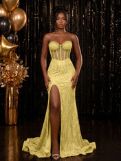 Strapless Sequin-Embellished Mermaid Prom Dress