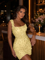 Square-Neck Hand-Beaded Short Homecoming Dress