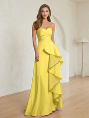Formal Evening Dress Blush Strapless Ruffle Maxi Dress Gown