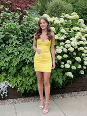 Blue V-neck Beaded Back Tie Short Homecoming Mini Dress