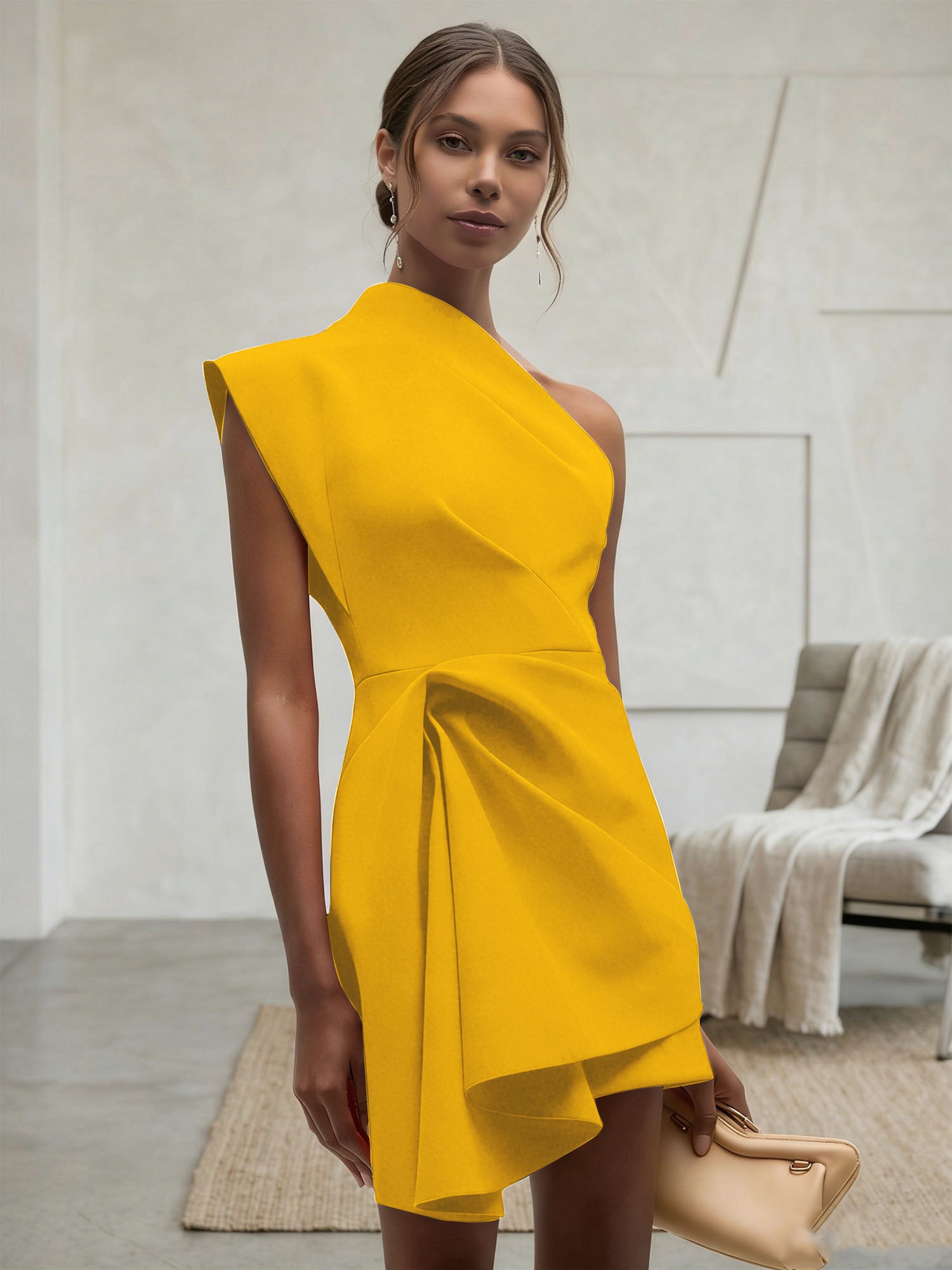 Purplish blue Ruched One Shoulder Sleeveless A-line Mini Homecoming Dress