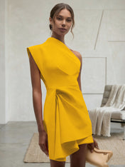 Purplish blue Ruched One Shoulder Sleeveless A-line Mini Homecoming Dress