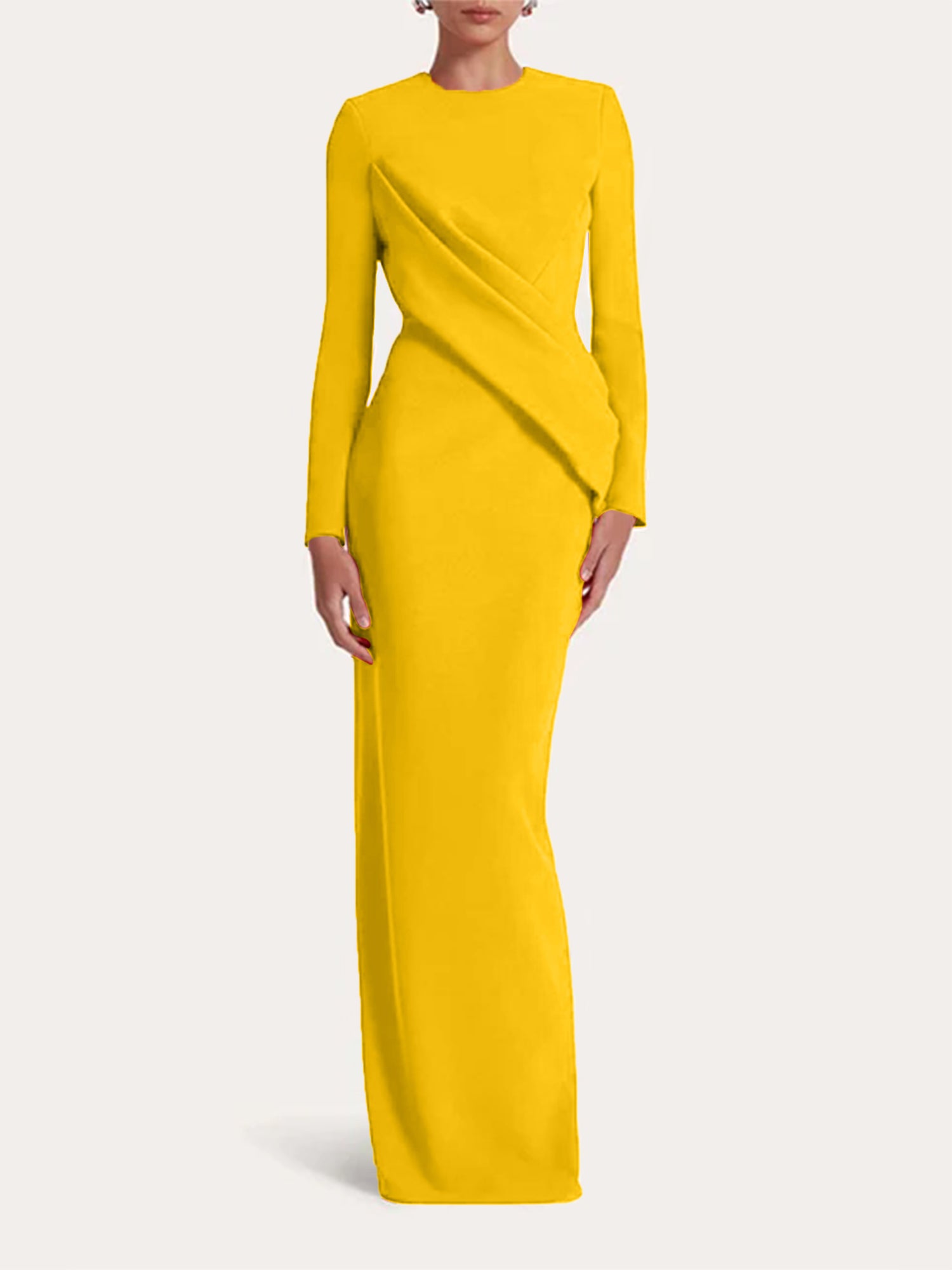 Red Sheath/Column Scoop Long Sleeves Chiffon Floor-Length Ruffles Formal Dress