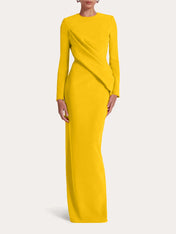 Red Sheath/Column Scoop Long Sleeves Chiffon Floor-Length Ruffles Formal Dress