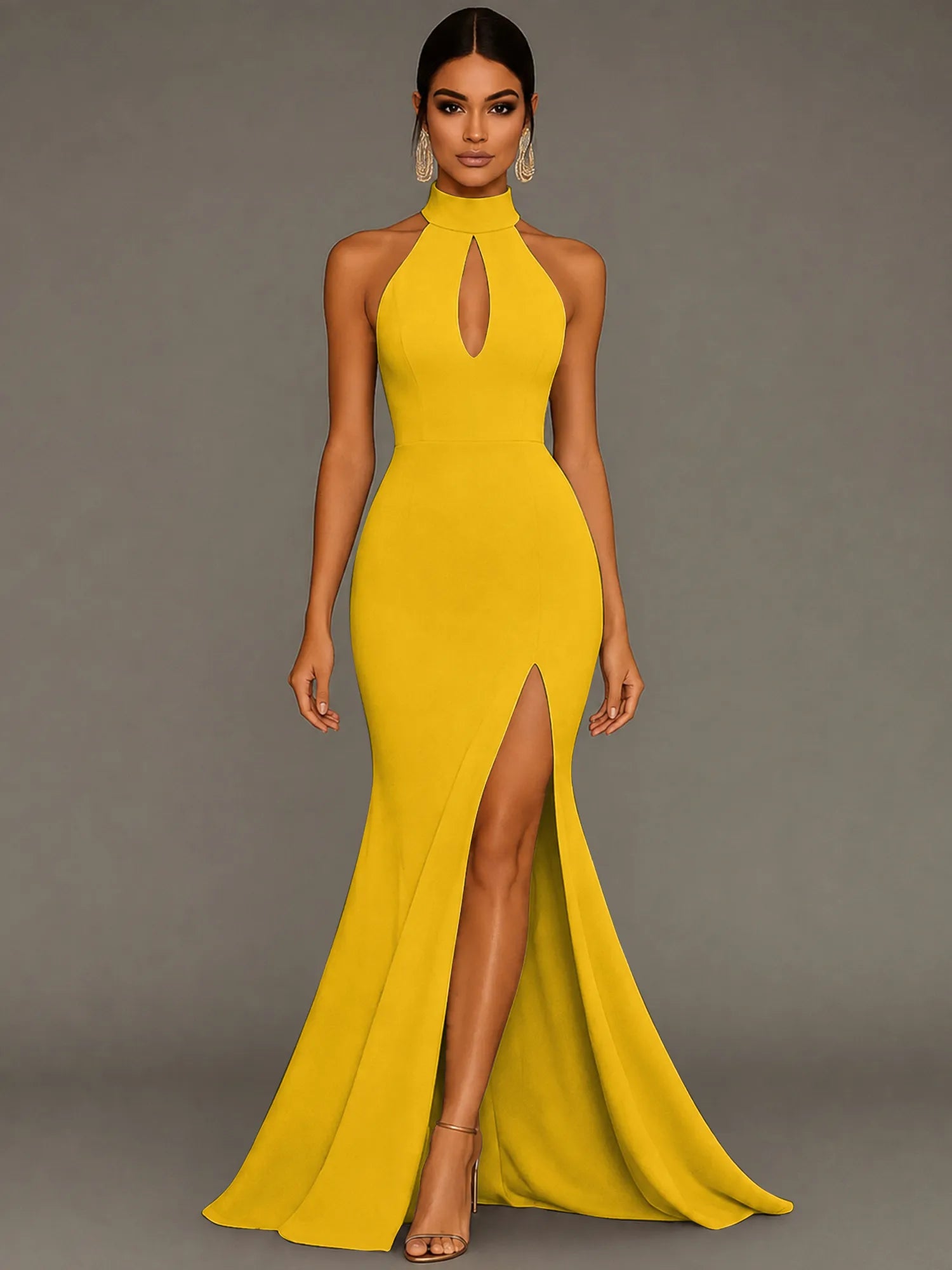 Mermaid Halter Neck Satin Formal Dress with Slit