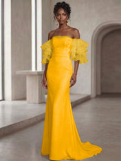 White Mermaid Off the Shoulder Ruffled Long Wedding Reception Dress