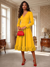 Formal Evening Gown Crimson 3D Rose Hem A-Line Midi Dress