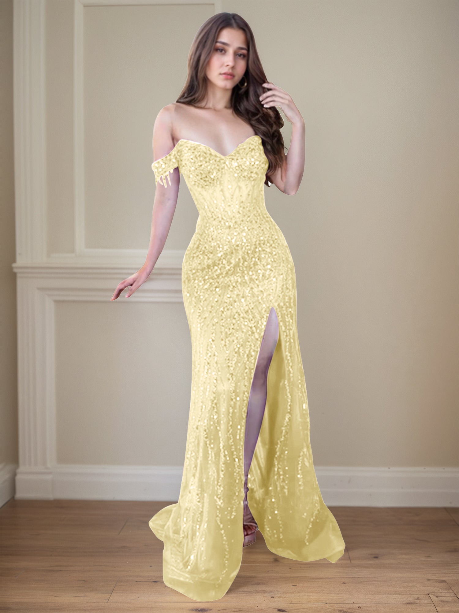 Red Off-the-Shoulder Beaded Tulle Long Prom Dress with Swirling Sequins