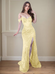 Red Off-the-Shoulder Beaded Tulle Long Prom Dress with Swirling Sequins