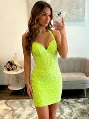 Glamorous Champagne Pearl Beaded Corset Short Homecoming Dress