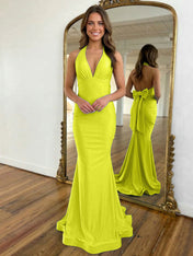 Light Blue Mermaid Halter Backless Long Prom Dress