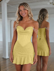 Sweetheart Neck Pearl Strap Beaded Mini Homecoming Dress