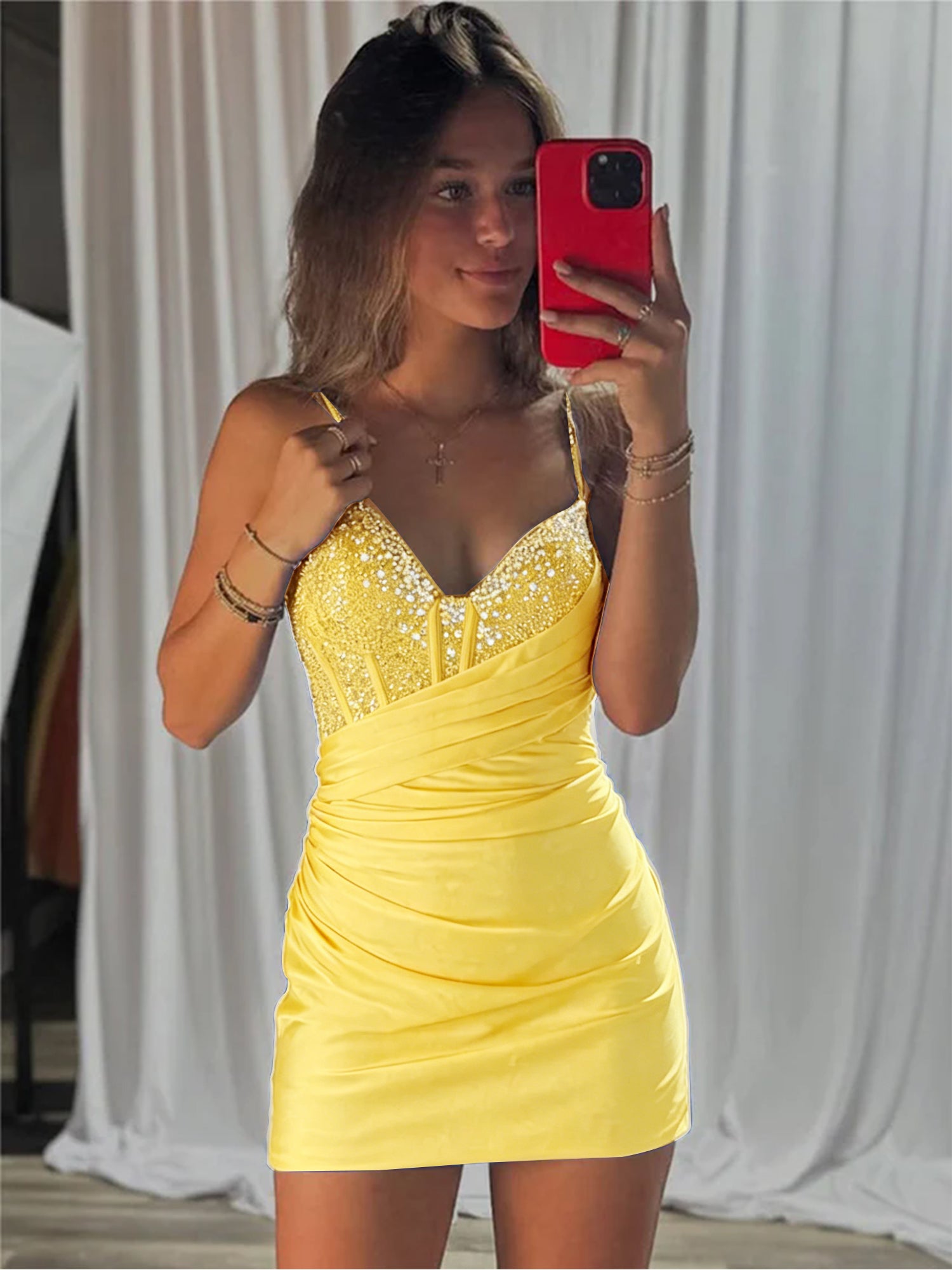 Beaded V Neck Corset Bodice Homecoming Dress
