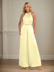Jumpsuits Halter Floor-Length Satin Wedding Dress