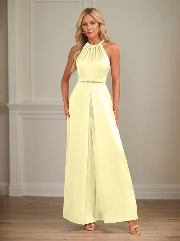Jumpsuits Halter Floor-Length Satin Wedding Dress