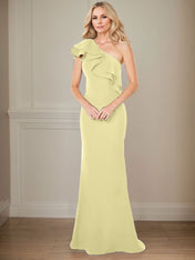 A-line One Shoulder Floor-Length Chiffon Mother of the Bride Dress With Ruffles