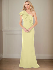 A-line One Shoulder Floor-Length Chiffon Mother of the Bride Dress With Ruffles