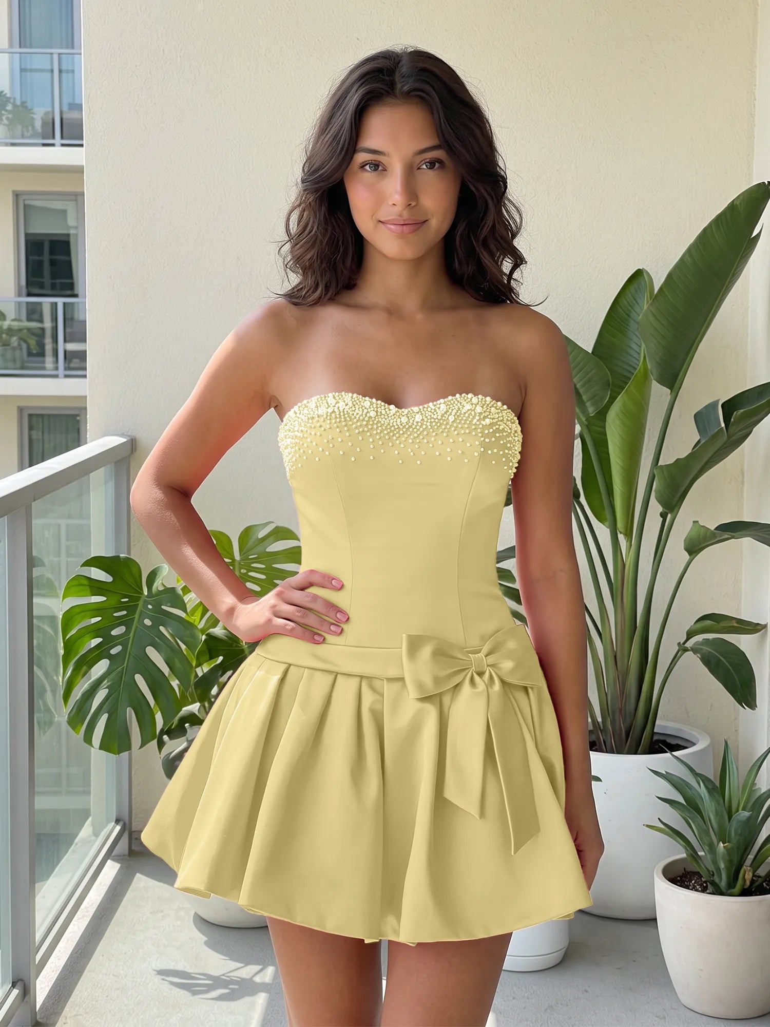 Fuchsia Pearl Corset Short Homecoming Dresses Large Waist Bow Lace Up Back