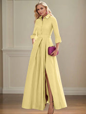 A Line High Neck 3/4 Sleeves Floor Length Mother of the Bride Dresses