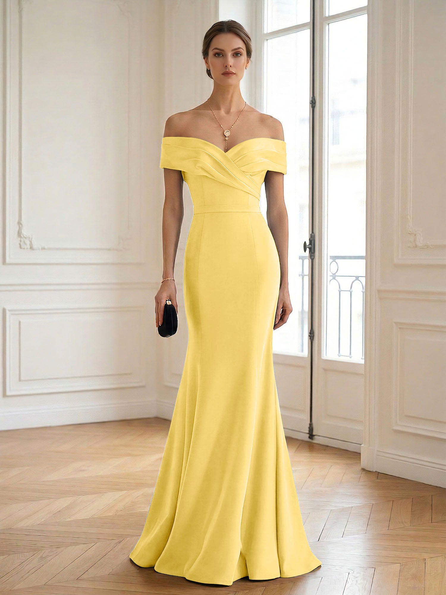 Formal Wedding Guest Dress Navy Off Shoulder Maxi Mermaid Dress