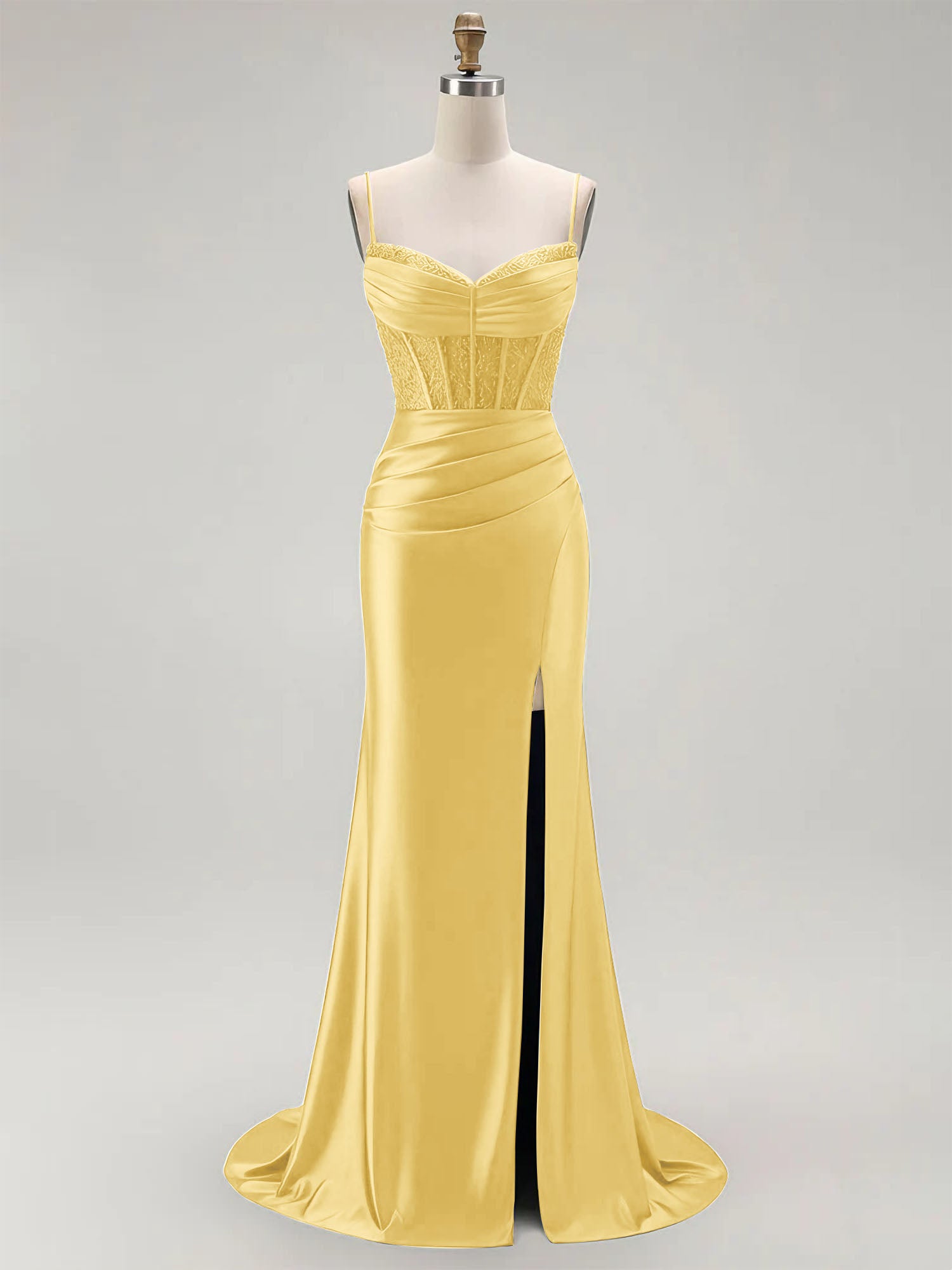 Sparkly Satin Mermaid Long Corset Prom Dress with Beading