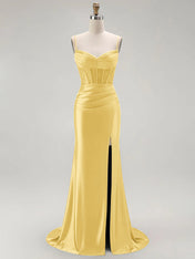 Sparkly Satin Mermaid Long Corset Prom Dress with Beading