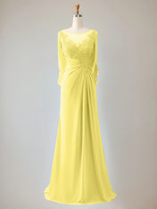 Trumpet/Mermaid Scoop Neck 1/2 Sleeve Chiffon Mother of the Bride Dress With Beadings