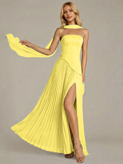 Navy A Line Satin Off The Shoulder Sleeveless Floor Length Dress