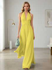 Elegant Sage Green Halter Chiffon Maxi Gown