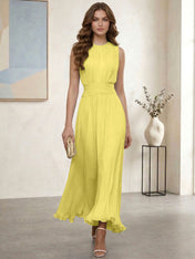 Ethereal Formal Evening Dress Ice Blue Pleated Chiffon Maxi Gown
