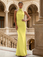 Navy Blue Halter Neck Maxi Dresses Mermaid Evening Dress