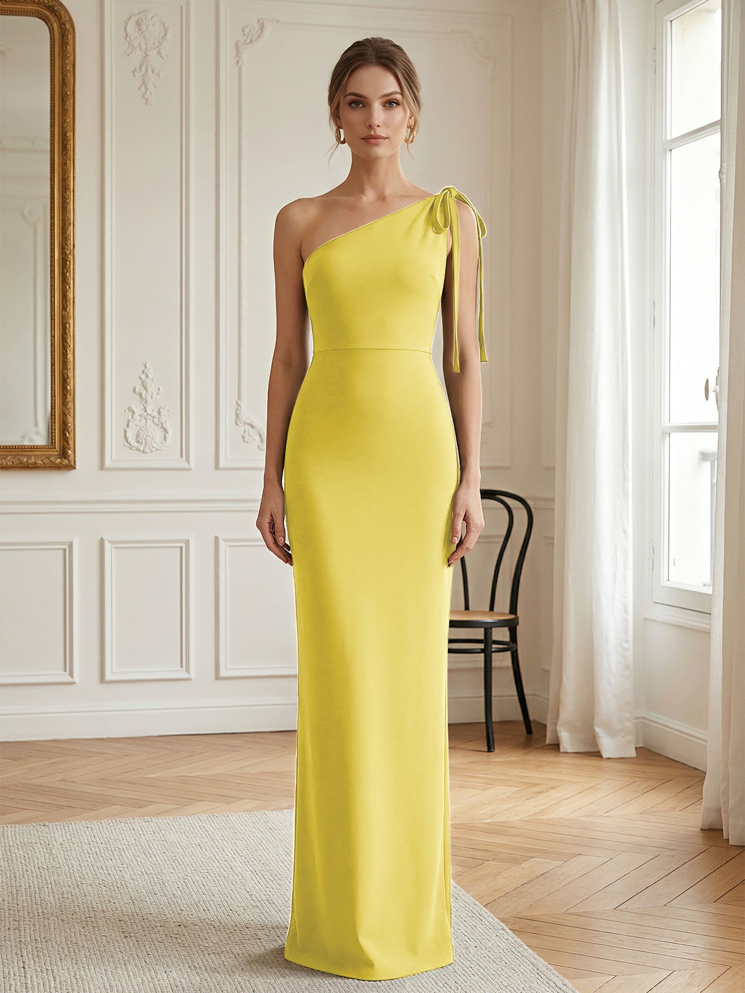Green Formal Evening Dress Sheath One Shoulder Sleeveless Maxi Dress Gown