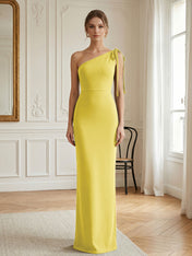 Green Formal Evening Dress Sheath One Shoulder Sleeveless Maxi Dress Gown