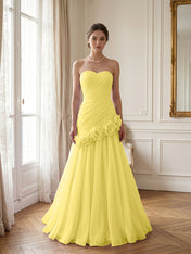 Lilac 3D Rosette Strapless Chiffon Evening Formal Gown Wedding Guest Dress