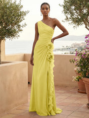 One Shoulder Pleat Mermaid A Line Ruffle Evening Dresses