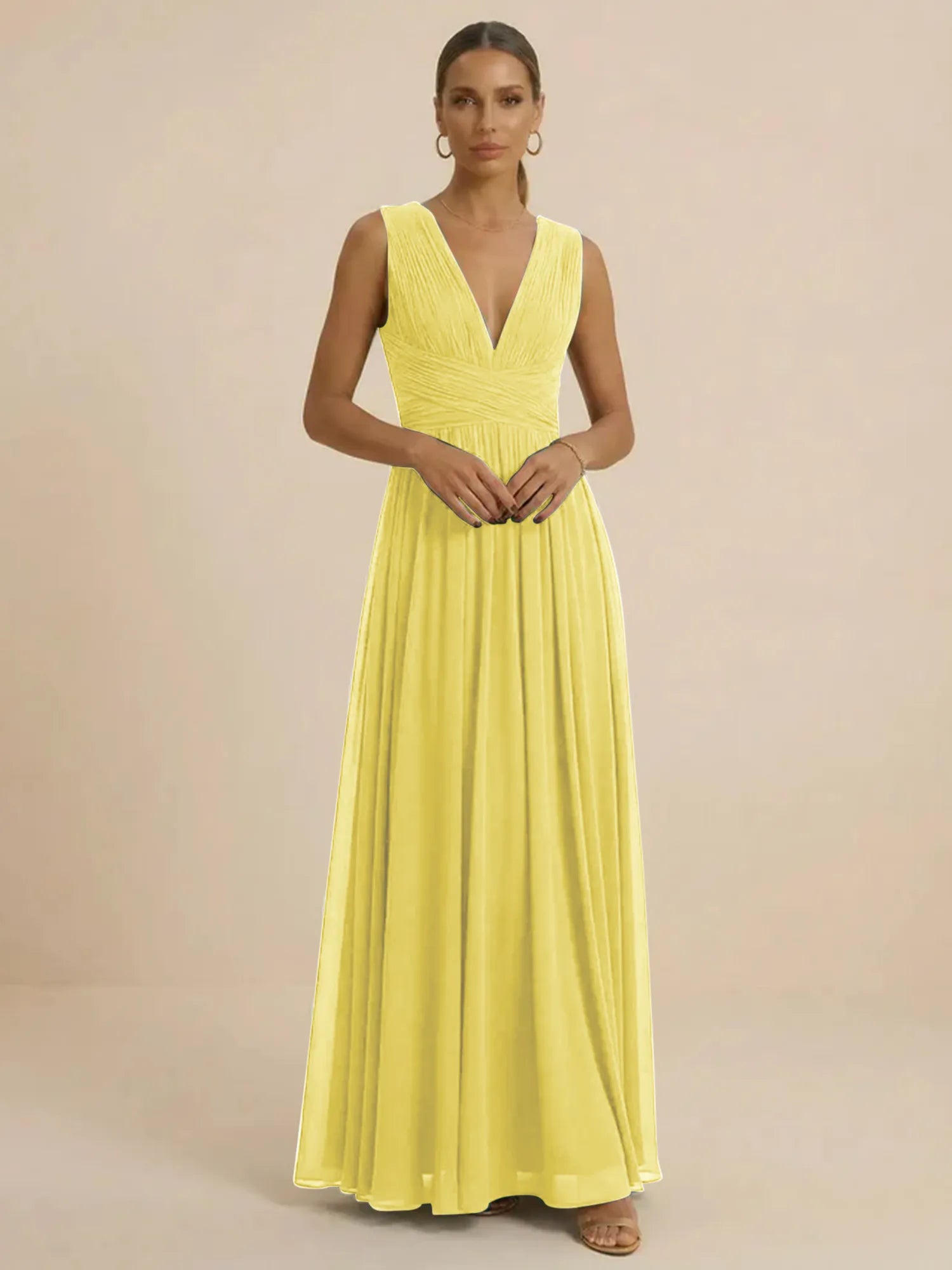 Teal Pleated V-Neck Chiffon Evening Gown with Ruched