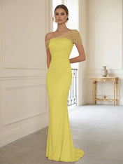 Sophisticated Blush Pink Asymmetrical Ruched Maxi Dress Evening Gown