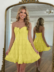 Chiffon A Line Tiered Short Homecoming Dress with Ruffles